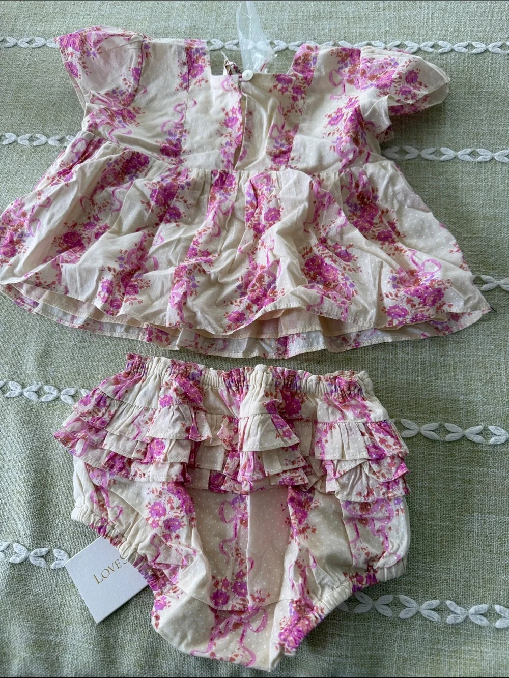LoveShackFancy Cream and Pink Floral - 3-6 months